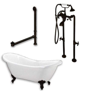 Cambridge Plumbing Bathtub Oil-Rubbed Bronze Cambridge Plumbing ADES-398463-PKG-NH Acrylic Double Slipper Clawfoot Soaking Tub and Complete Brushed Nickel Plumbing Package