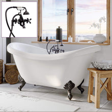 Load image into Gallery viewer, Cambridge Plumbing Bathtub Oil-Rubbed Bronze Cambridge Plumbing ADES-463D-2-PKG-7DH Acrylic Double Slipper Clawfoot Bathtub and Complete Brushed Nickel Plumbing Package