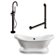 Load image into Gallery viewer, Cambridge Plumbing Bathtub Oil-Rubbed Bronze Cambridge Plumbing ADES-PED-150-PKG-NH Acrylic Double Slipper Pedestal Soaking Tub with Complete Plumbing Package