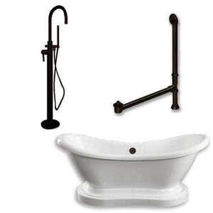 Cambridge Plumbing Bathtub Oil-Rubbed Bronze Cambridge Plumbing ADES-PED-150-PKG-NH Acrylic Double Slipper Pedestal Soaking Tub with Complete Plumbing Package