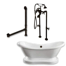 Load image into Gallery viewer, Cambridge Plumbing Bathtub Oil-Rubbed Bronze Cambridge Plumbing ADES-PED-398463-PKG-NH Acrylic Double Slipper Pedestal Soaking Tub with Complete Plumbing Package