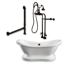 Load image into Gallery viewer, Cambridge Plumbing Bathtub Oil-Rubbed Bronze Cambridge Plumbing ADES-PED-398684-PKG-NH Acrylic Double Slipper Pedestal Soaking Tub with Complete Plumbing Package