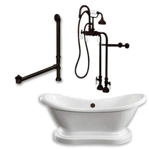Cambridge Plumbing Bathtub Oil-Rubbed Bronze Cambridge Plumbing ADES-PED-398684-PKG-NH Acrylic Double Slipper Pedestal Soaking Tub with Complete Plumbing Package