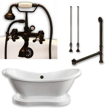 Load image into Gallery viewer, Cambridge Plumbing Bathtub Oil-Rubbed Bronze Cambridge Plumbing ADES-PED-463D-2-PKG-7DH Acrylic Double Slipper Pedestal Soaking Tub with Complete Plumbing Package