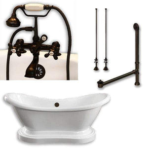 Cambridge Plumbing Bathtub Oil-Rubbed Bronze Cambridge Plumbing ADES-PED-463D-2-PKG-7DH Acrylic Double Slipper Pedestal Soaking Tub with Complete Plumbing Package