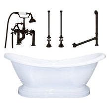 Load image into Gallery viewer, Cambridge Plumbing Bathtub Oil-Rubbed Bronze Cambridge Plumbing ADES-PED-463D-6-PKG-7DH Acrylic Double Slipper Pedestal Soaking Tub with Complete Plumbing package