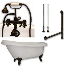 Load image into Gallery viewer, Cambridge Plumbing Bathtub Oil Rubbed Bronze Cambridge Plumbing AST67-463D-2-PKG-7DH 67 Inch Acrylic Clawfoot Slipper Soaking Tub with and Plumbing Package