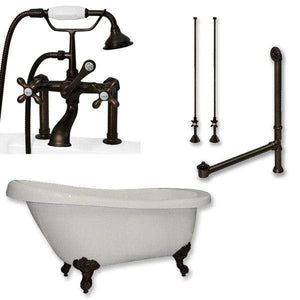 Cambridge Plumbing Bathtub Oil Rubbed Bronze Cambridge Plumbing AST67-463D-6-PKG-7DH 67 Inch Acrylic Clawfoot Slipper Soaking Tub with and Polished Chrome Plumbing Package
