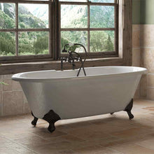 Load image into Gallery viewer, Cambridge Plumbing Bathtub Oil Rubbed Bronze Cambridge Plumbing DE67-463D-6-PKG-7DH Cast Iron Double Ended Clawfoot Tub 67&quot; X 30&quot; with  7&quot; Deck Mount Faucet Drillings and Complete Plumbing Package With Six Inch Deck Mount Risers
