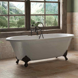 Cambridge Plumbing Bathtub Oil Rubbed Bronze Cambridge Plumbing DE67-463D-6-PKG-7DH Cast Iron Double Ended Clawfoot Tub 67" X 30" with  7" Deck Mount Faucet Drillings and Complete Plumbing Package With Six Inch Deck Mount Risers