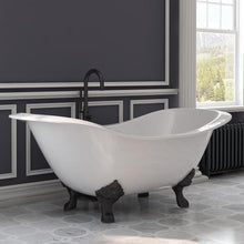 Load image into Gallery viewer, Cambridge Plumbing Bathtub Oil Rubbed Bronze Cambridge Plumbing DES-150-PKG-NH Cast Iron Double Ended Slipper Tub 71&quot; X 30&quot; with no Faucet Drillings and Complete Modern Freestanding Tub Filler with Hand Held Shower Assembly Plumbing Package