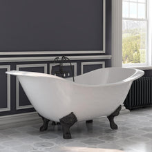 Load image into Gallery viewer, Cambridge Plumbing Bathtub Oil Rubbed Bronze Cambridge Plumbing DES-684D-PKG-7DH Cast Iron Double Ended Slipper Tub 71&quot; X 30&quot; with 7&quot; Deck Mount Faucet Drillings and English Telephone Style Faucet Complete Plumbing Package