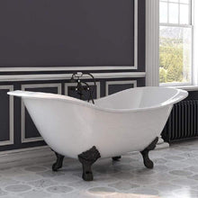 Load image into Gallery viewer, Cambridge Plumbing Bathtub Oil Rubbed Bronze Cambridge Plumbing DES-DH Cast Iron Double Ended Slipper Tub 71&quot; X 30&quot; with 7&quot; Deck Mount Faucet Drillings and Lion&#39;s Paw Feet