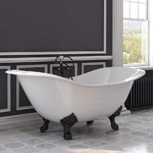 Cambridge Plumbing Bathtub Oil Rubbed Bronze Cambridge Plumbing DES-DH Cast Iron Double Ended Slipper Tub 71" X 30" with 7" Deck Mount Faucet Drillings and Lion's Paw Feet