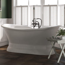 Load image into Gallery viewer, Cambridge Plumbing Bathtub Oil Rubbed Bronze Cambridge Plumbing DES-PED-463D-6-PKG-BN-7DH Cast Iron Double Ended Slipper Tub 71&quot; X 30&quot; with 7&quot; Deck Mount Faucet Drillings and British Telephone Style Faucet Complete Brushed Nickel Plumbing Package With Six Inch Deck Mount Risers