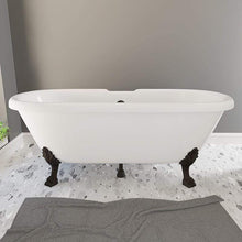 Load image into Gallery viewer, Cambridge Plumbing Bathtub Oil Rubbed Bronze Cambridge Plumbing ES-DE69-NH Dolomite Mineral Composite Double Ended Clawfoot Tub with No Faucet Holes, Lion&#39;s Paw Feet and Drain Assembly