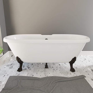 Cambridge Plumbing Bathtub Oil Rubbed Bronze Cambridge Plumbing ES-DE69-NH Dolomite Mineral Composite Double Ended Clawfoot Tub with No Faucet Holes, Lion's Paw Feet and Drain Assembly