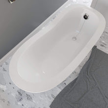Load image into Gallery viewer, Cambridge Plumbing Bathtub Oil Rubbed Bronze Cambridge Plumbing ES-ST62-NH-AB Dolomite Mineral Composite Clawfoot Slipper Tub with Antique Brass Feet and Drain Assembly 62 x 30