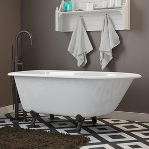 Cambridge Plumbing Bathtub Oil Rubbed Bronze Cambridge Plumbing RR55-150-PKG-NH Cast-Iron Rolled Rim Clawfoot Tub 55" X 30"  with no Faucet Drillings and Complete Modern Freestanding Tub Filler with Hand Held Shower Assembly Plumbing Package