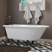 Load image into Gallery viewer, Cambridge Plumbing Bathtub Oil Rubbed Bronze Cambridge Plumbing RR55-463D-6-PKG-7DH Cast-Iron Rolled Rim Clawfoot Tub 55&quot; X 30&quot; with  7&quot; Deck Mount Faucet Drillings And British Telephone Faucet Complete Plumbing Package With Six Inch Deck Mount Risers