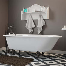 Load image into Gallery viewer, Cambridge Plumbing Bathtub Oil Rubbed Bronze Cambridge Plumbing RR61-398684-PKG-NH Cast-Iron Rolled Rim Clawfoot Tub 61&quot; X 30&quot; with no Faucet Drillings and Complete Free Standing English Telephone Style Faucet with Hand Held Shower Assembly Plumbing Package