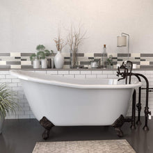 Load image into Gallery viewer, Cambridge Plumbing Bathtub Oil Rubbed Bronze Cambridge Plumbing ST61-398463-PKG-NH Cast Iron Slipper Clawfoot Tub 61&quot; X 30&quot; with No Faucet Drillings and Complete Free Standing British Telephone Faucet and Hand Held Shower Package