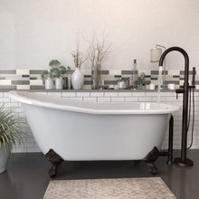 Load image into Gallery viewer, Cambridge Plumbing Bathtub Oil Rubbed Bronze Cambridge Plumbing ST67-150-PKG-NH Cast Iron Slipper Clawfoot Tub 67&quot; X 30&quot; with no Faucet Drillings and Complete Modern Freestanding Tub Filler with Hand Held Shower Assembly Plumbing Package
