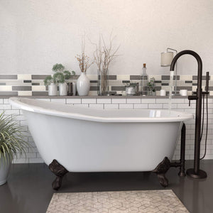 Cambridge Plumbing Bathtub Oil Rubbed Bronze Cambridge Plumbing ST67-150-PKG-NH Cast Iron Slipper Clawfoot Tub 67" X 30" with no Faucet Drillings and Complete Modern Freestanding Tub Filler with Hand Held Shower Assembly Plumbing Package