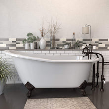 Load image into Gallery viewer, Cambridge Plumbing Bathtub Oil Rubbed Bronze Cambridge Plumbing ST67-398463-PKG-NH Cast Iron Slipper Clawfoot Tub 67&quot; X 30&quot; with No Faucet Drillings and Complete Free Standing British Telephone Faucet and Hand Held Shower Package