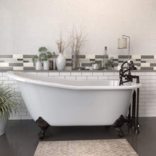 Load image into Gallery viewer, Cambridge Plumbing Bathtub Oil Rubbed Bronze Cambridge Plumbing ST67-463D-2-PKG-7DH Cast Iron Slipper Clawfoot Tub 67&quot; X 30&quot; with  7&quot; Deck Mount Faucet Drillings and Complete Plumbing Package