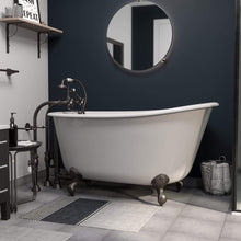 Load image into Gallery viewer, Cambridge Plumbing Bathtub Oil Rubbed Bronze Cambridge Plumbing SWED58-398463-PKG-NH Cast Iron Swedish Slipper Tub 58&quot; X 30&quot; with No Faucet Drillings and Complete Plumbing Package