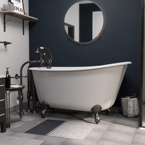 Cambridge Plumbing Bathtub Oil Rubbed Bronze Cambridge Plumbing SWED58-398463-PKG-NH Cast Iron Swedish Slipper Tub 58" X 30" with No Faucet Drillings and Complete Plumbing Package