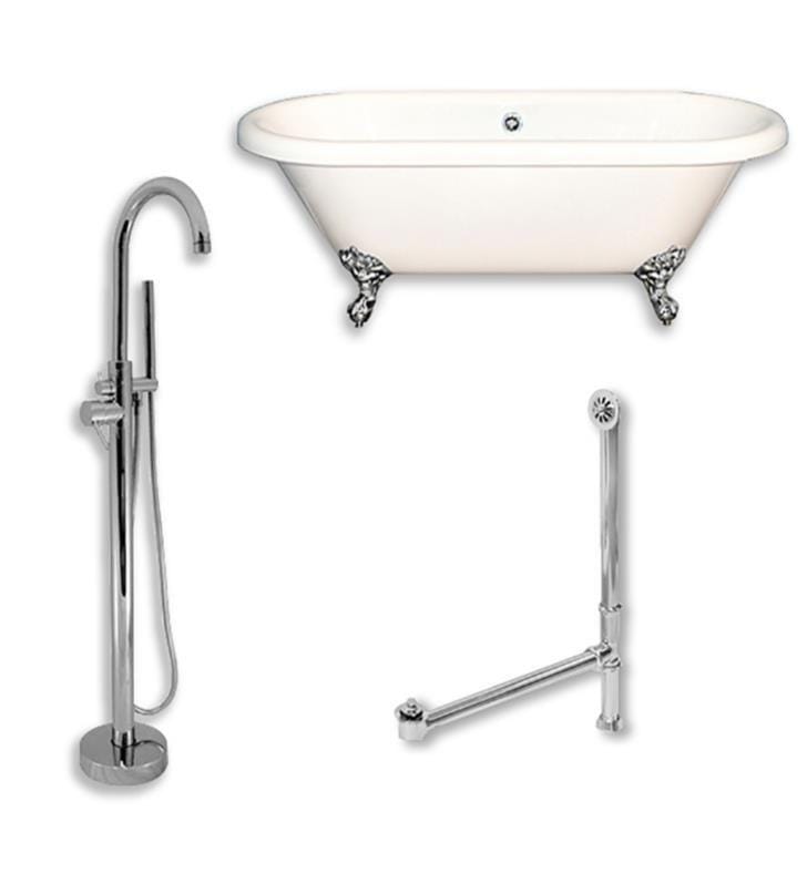 Cambridge Plumbing Bathtub Polished Chrome Cambridge Plumbing ADE60-150-PKG-NH 60 Inch Double Ended Clawfoot Bathtub with Complete Plumbing Package and No Faucet Drillings