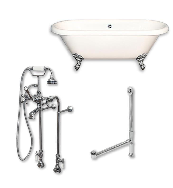 Cambridge Plumbing Bathtub Polished Chrome Cambridge Plumbing ADE60-398463-PKG-NH 60 Inch Double Ended Clawfoot Bathtub with Complete Plumbing Package and No Faucet Drillings