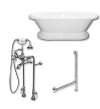 Load image into Gallery viewer, Cambridge Plumbing Bathtub Polished Chrome Cambridge Plumbing ADEP60-398463-PKG-NH 60 Inch Free Standing Double Ended Pedestal Bathtub with Complete Plumbing Package and No Faucet Drillings