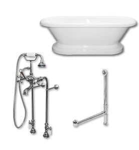 Cambridge Plumbing Bathtub Polished Chrome Cambridge Plumbing ADEP60-398463-PKG-NH 60 Inch Free Standing Double Ended Pedestal Bathtub with Complete Plumbing Package and No Faucet Drillings