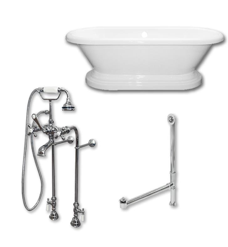 Cambridge Plumbing Bathtub Polished Chrome Cambridge Plumbing ADEP60-398463-PKG-NH 60 Inch Free Standing Double Ended Pedestal Bathtub with Complete Plumbing Package and No Faucet Drillings