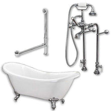 Load image into Gallery viewer, Cambridge Plumbing Bathtub Polished Chrome Cambridge Plumbing ADES-398463-PKG-NH Acrylic Double Slipper Clawfoot Soaking Tub and Complete Brushed Nickel Plumbing Package