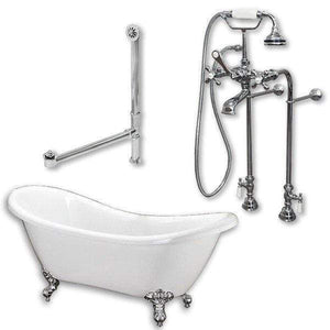 Cambridge Plumbing Bathtub Polished Chrome Cambridge Plumbing ADES-398463-PKG-NH Acrylic Double Slipper Clawfoot Soaking Tub and Complete Brushed Nickel Plumbing Package