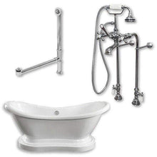 Load image into Gallery viewer, Cambridge Plumbing Bathtub Polished Chrome Cambridge Plumbing ADES-PED-398463-PKG-NH Acrylic Double Slipper Pedestal Soaking Tub with Complete Plumbing Package