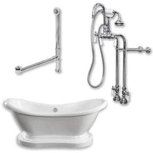 Load image into Gallery viewer, Cambridge Plumbing Bathtub Polished Chrome Cambridge Plumbing ADES-PED-398684-PKG-NH Acrylic Double Slipper Pedestal Soaking Tub with Complete Plumbing Package