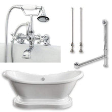 Load image into Gallery viewer, Cambridge Plumbing Bathtub Polished Chrome Cambridge Plumbing ADES-PED-463D-2-PKG-7DH Acrylic Double Slipper Pedestal Soaking Tub with Complete Plumbing Package