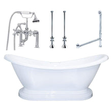 Load image into Gallery viewer, Cambridge Plumbing Bathtub Polished Chrome Cambridge Plumbing ADES-PED-463D-6-PKG-7DH Acrylic Double Slipper Pedestal Soaking Tub with Complete Plumbing package