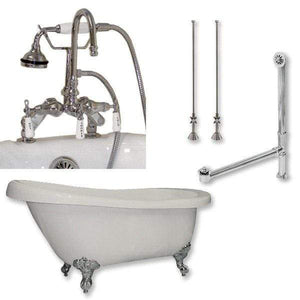 Cambridge Plumbing Bathtub Polished Chrome Cambridge Plumbing AST61-684D-PKG-7DH 61 Inch Acrylic Slipper Soaking Tub with and Complete Plumbing Package