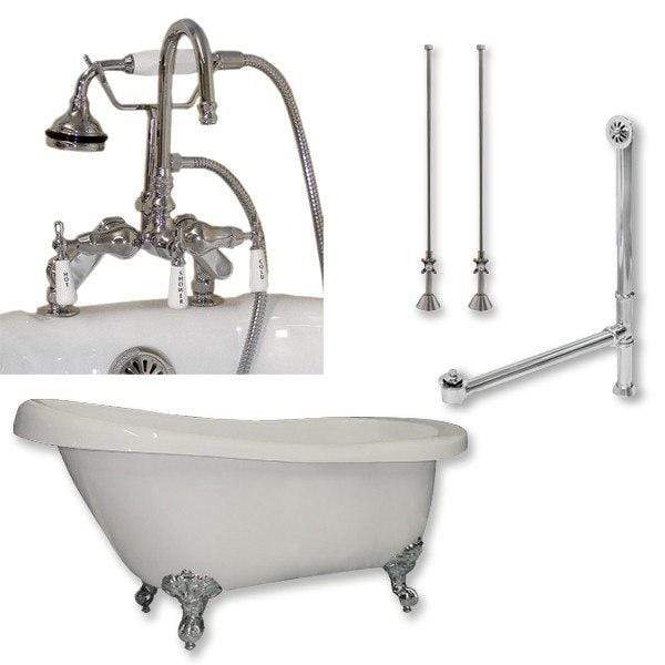 Cambridge Plumbing Bathtub Polished Chrome Cambridge Plumbing AST61-684D-PKG-7DH 61 Inch Acrylic Slipper Soaking Tub with and Complete Plumbing Package