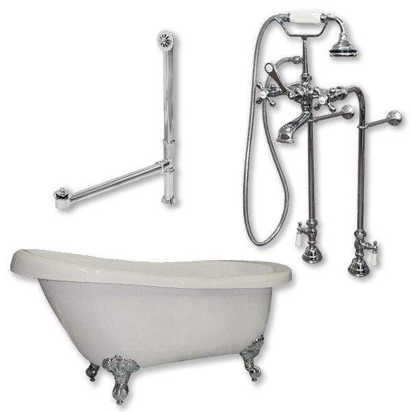 Cambridge Plumbing Bathtub Polished Chrome Cambridge Plumbing AST67-398463-PKG-NH 67 Inch Acrylic Clawfoot Slipper Soaking Tub with Continuous Rim and Plumbing Package