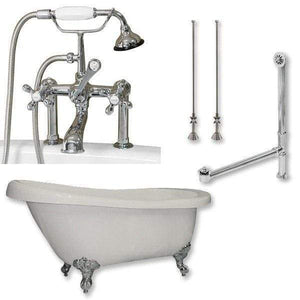 Cambridge Plumbing Bathtub Polished Chrome Cambridge Plumbing AST67-463D-6-PKG-7DH 67 Inch Acrylic Clawfoot Slipper Soaking Tub with and Polished Chrome Plumbing Package