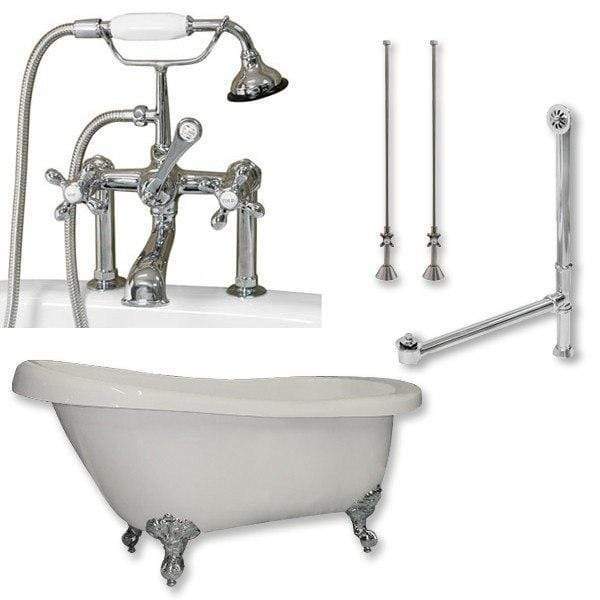 Cambridge Plumbing Bathtub Polished Chrome Cambridge Plumbing AST67-463D-6-PKG-7DH 67 Inch Acrylic Clawfoot Slipper Soaking Tub with and Polished Chrome Plumbing Package