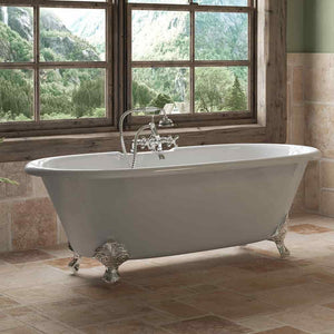 Cambridge Plumbing Bathtub Polished Chrome Cambridge Plumbing DE67-463D-2-PKG-7DH Cast Iron Double Ended Clawfoot Tub 67" X 30" 7" Deck Mount Faucet Drillings and Complete  Plumbing Package