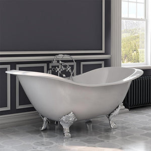 Cambridge Plumbing Bathtub Polished Chrome Cambridge Plumbing DES-398463-PKG-BN-NH Cast Iron Double Ended Slipper Tub 71" X 30"with No Faucet Drillings and Complete Free Standing British Telephone Faucet and Hand Held Shower  Brushed Nickel Plumbing Package